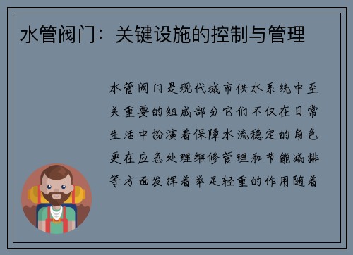 水管阀门：关键设施的控制与管理